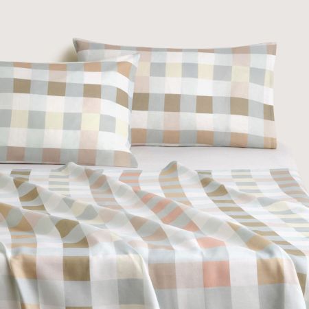 Abbotson European Flax Linen Check Flat Sheet in Ice