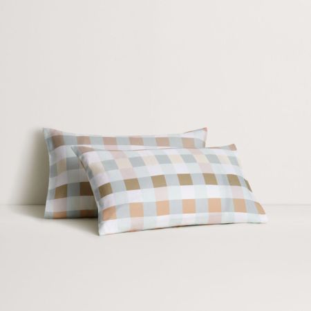 Abbotson European Flax Linen Check Pillowcase Pair in Ice
