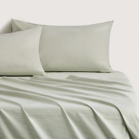 Flannelette Lenny Stripe Sheet Set in Sage