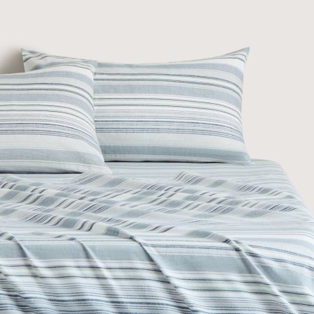 Flannelette Textured Stripe Sheet Set in Blue Frost