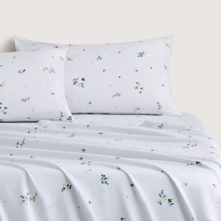 Flannelette Flower Field Sheet Set in Blue Frost