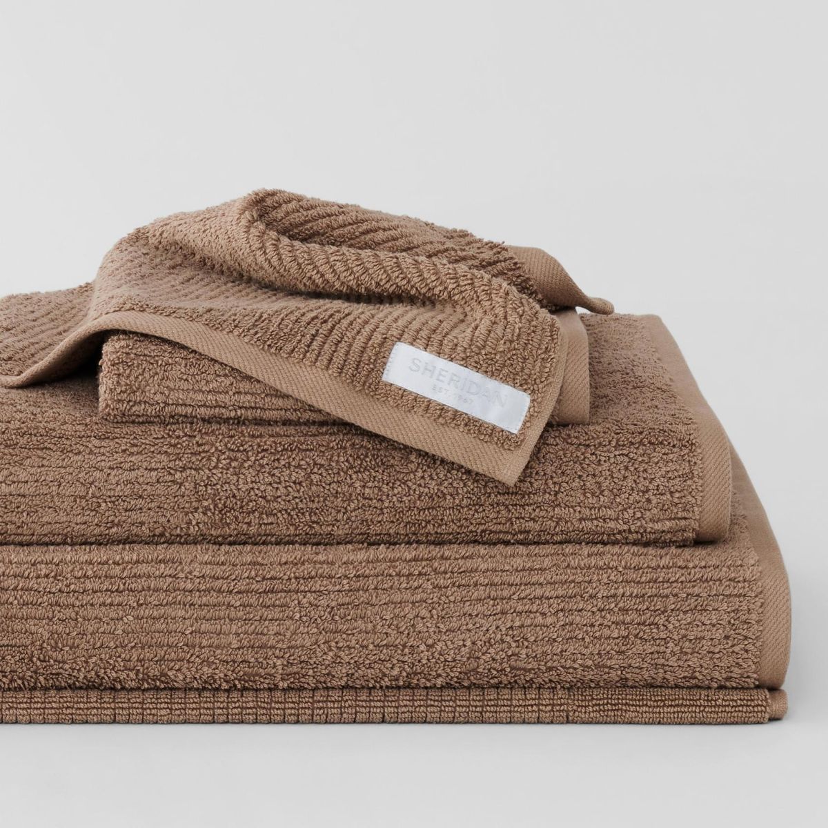 Shop our Sheridan Living Textures Towel Collection in mocha. Shop